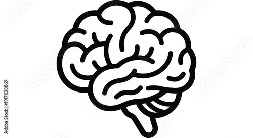 Simple black and white illustration of a human brain.