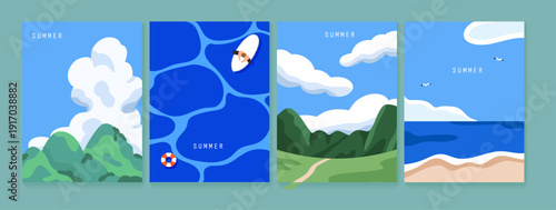 Summer landscape clean vector illustration