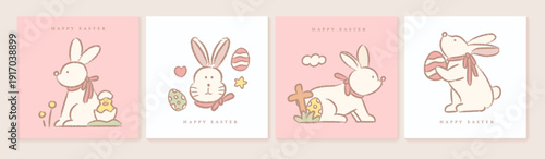 White bunny with easter egg whimsical vector illustration