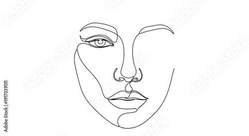 A minimalist line art illustration of a woman's face in a simple and elegant design style