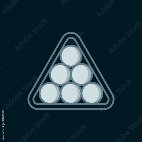 Line Billiard balls in a rack triangle icon isolated on black background. Flat filled outline style with shadow. Vector