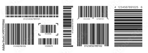 Set of barcode fake with different thick and thin lines. Vertical streaks, strips with random information lines. Abstract geometric texture background for retail, supermarket