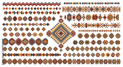 A collection of colorful geometric patterns and designs in a vector graphic illustration