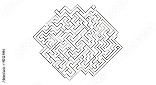 A minimalist vector graphic illustration of a complex maze in a diamond shape