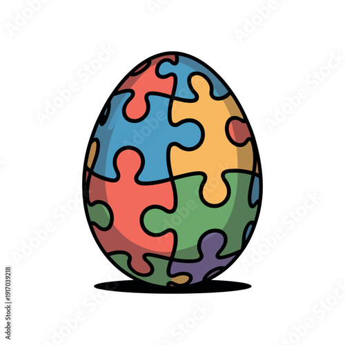 A colorful puzzle egg on a plain white background