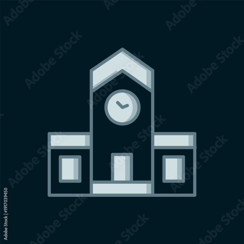 Line Railway station icon isolated on black background. Flat filled outline style with shadow. Vector