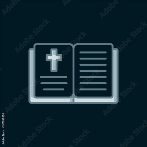 Line Holy bible book icon isolated on black background. Flat filled outline style with shadow. Vector