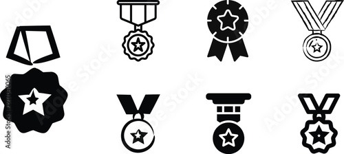 Star Medal Award Icons Set – Achievement Badge and Winner Ribbon Vector Collection