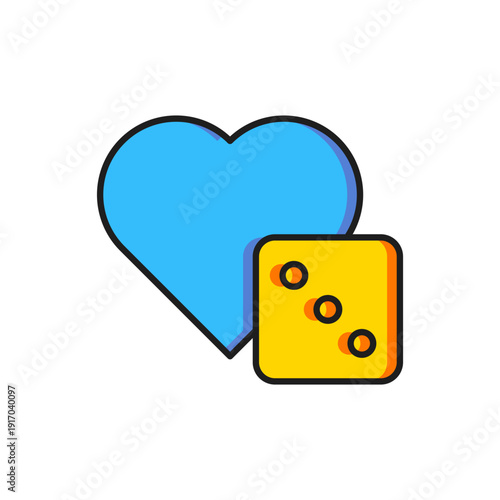 Color Game dice icon isolated on white background. Casino gambling. Flat filled outline style with shadow. Vector