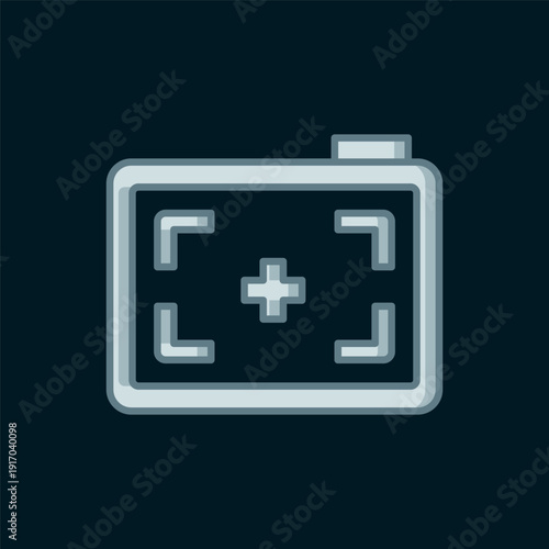 Line Photo camera icon isolated on black background. Foto camera. Digital photography. Flat filled outline style with shadow. Vector