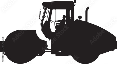 Black Silhouette Tractor with Operator Inside white
