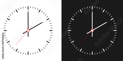 Clock face. Blank clock dial face. Time indication. Measuring round scale. hour, minute and second hands.