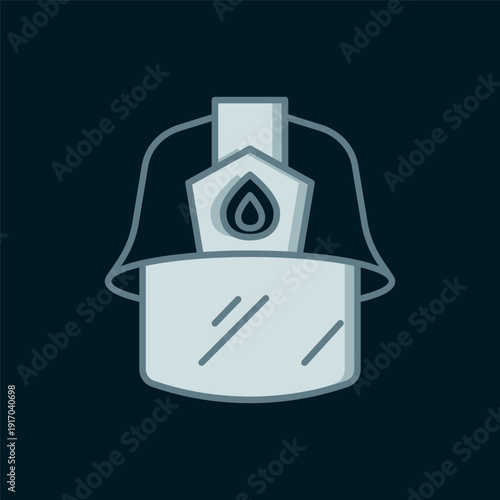 Line Firefighter helmet or fireman hat icon isolated on black background. Flat filled outline style with shadow. Vector