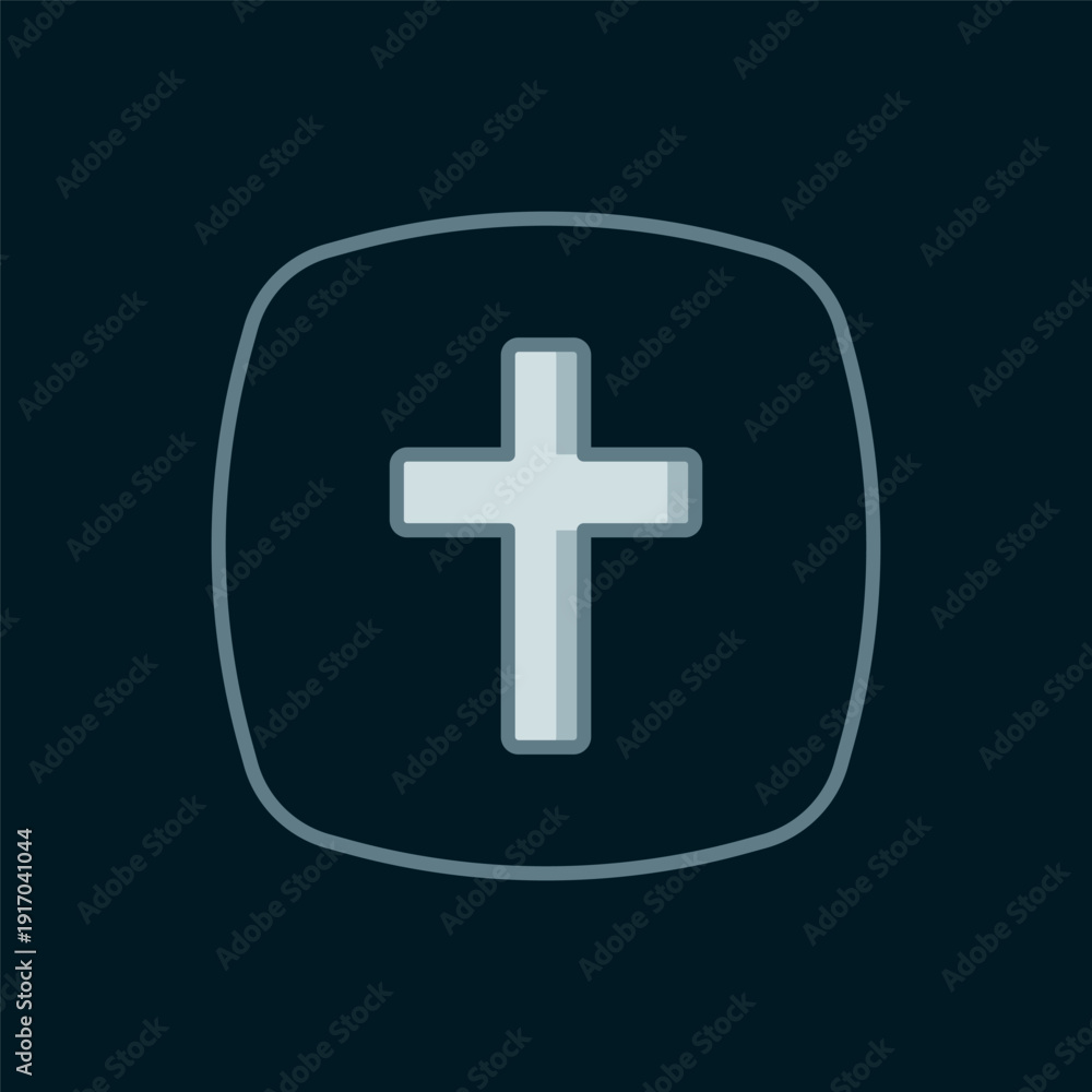 Fototapeta premium Line Christian cross icon isolated on black background. Church cross. Flat filled outline style with shadow. Vector