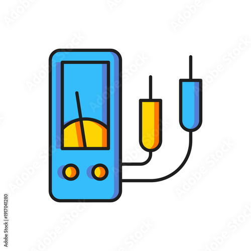 Color Ampere meter, multimeter, voltmeter icon isolated on white background. Instruments for measurement of electric current. Flat filled outline style with shadow. Vector