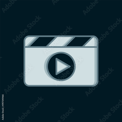 Line Movie clapper icon isolated on black background. Film clapper board. Clapperboard sign. Cinema production or media industry. Flat filled outline style with shadow. Vector