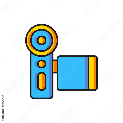 Color Cinema camera icon isolated on white background. Video camera. Movie sign. Film projector. Flat filled outline style with shadow. Vector