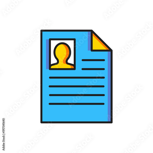 Color Resume icon isolated on white background. CV application. Searching professional staff. Analyzing personnel resume. Flat filled outline style with shadow. Vector