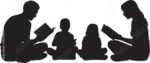 Family Silhouette Reading Books Together children 1