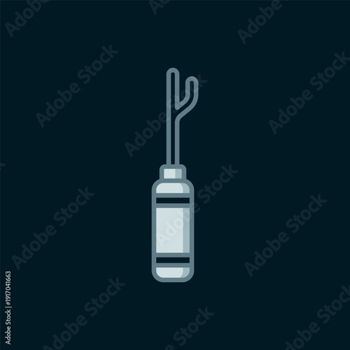 Line Awl tool with wooden handle icon isolated on black background. Work equipment tailor industry. Flat filled outline style with shadow. Vector