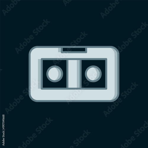 Line VHS video cassette tape icon isolated on black background. Flat filled outline style with shadow. Vector