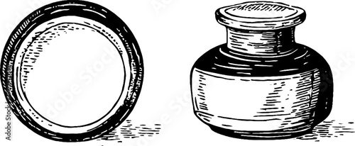 Vintage engraved illustration set of cream bottle with cap and label for retro design