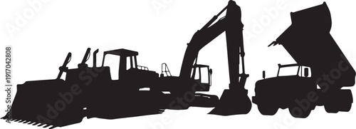 Silhouette of Construction Machinery on White Background