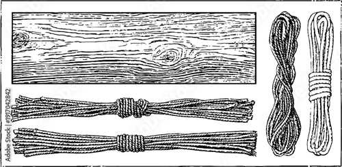 Vintage knot board and sample knots engraving for nautical decor and design