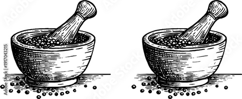 Vintage spice merchant emblem and mortar design for culinary art and decoration