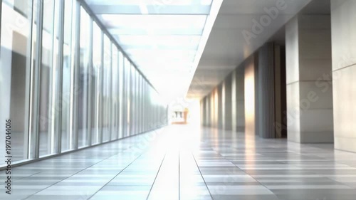 Wallpaper Mural Empty corporate walkway stretching into bright light, minimalistic modern interior with clean lines, blurred perspective and leading lines suggesting progression and future Torontodigital.ca
