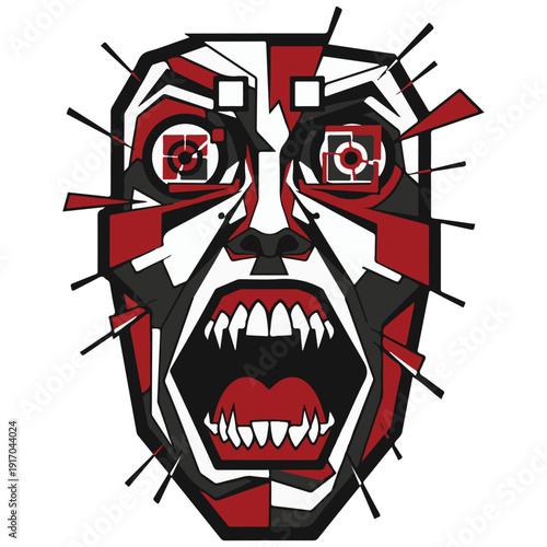 Abstract Geometric Face Illustration in Cubist Style with Bold Colors