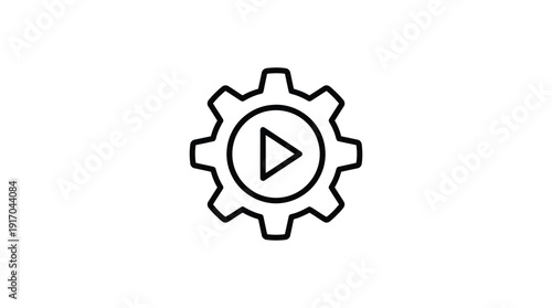 Simple black icon of a gear with a play button inside.