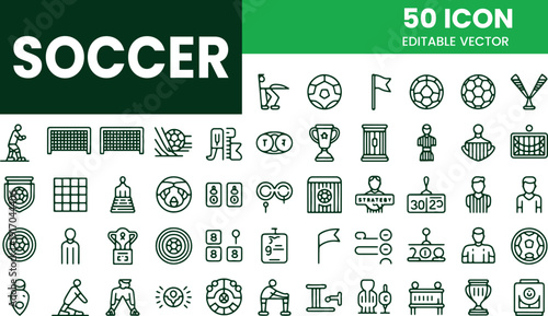 Soccer Icons Set, Football Sport Vector Line Symbols for App & Web