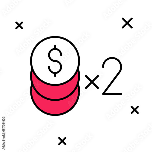 Filled outline Casino chip with dollar symbol icon isolated on white background. Casino gambling. Vector