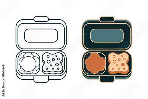 Two styles of open lunch boxes display prepared food items for daily.