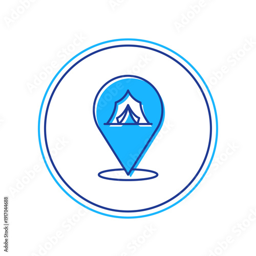 Filled outline Circus tent icon isolated on white background. Carnival camping tent. Amusement park. Vector