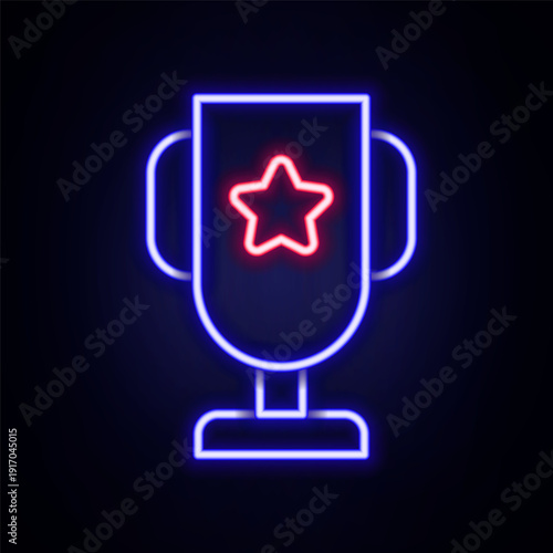 Glowing neon line Casino poker trophy cup icon isolated on brick wall background. Colorful outline concept. Vector