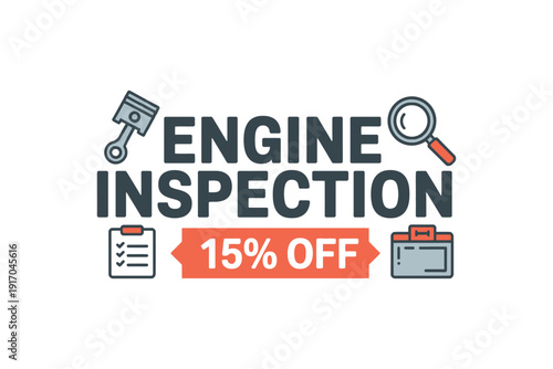Automotive service banner advertises engine inspection with fifteen.