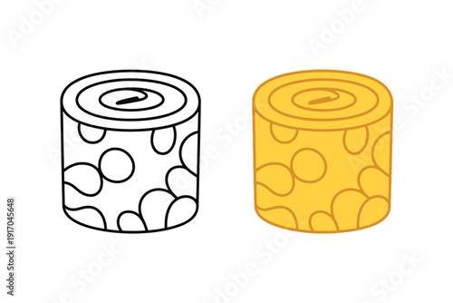 Outline and colored illustration depicts a cylindrical Swiss roll cake.