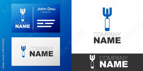 Logotype Garden pitchfork icon isolated on white background. Garden fork sign. Tool for horticulture, agriculture, farming. Logo design template element. Vector