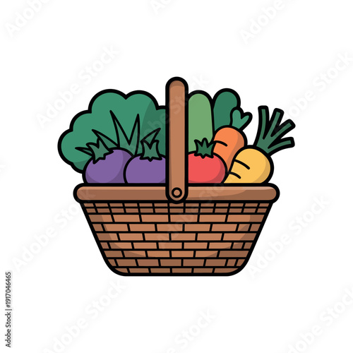 A wicker basket filled with fresh colorful vegetables