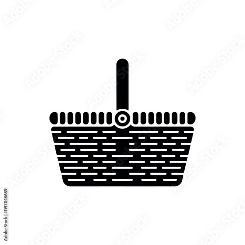 A black and white illustration of a woven basket