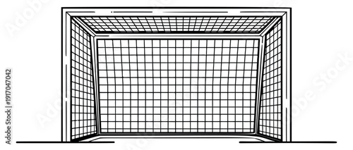 Hand drawn line art illustration of a soccer goal depicting sports equipment for athletic events