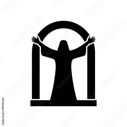 A black silhouette of a person standing under an arch