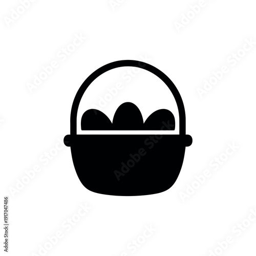 A black icon of a basket with eggs