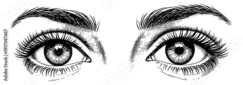 Hand drawn line art human eyes set featuring detailed eyelashes and eyebrows for beauty and vision concepts