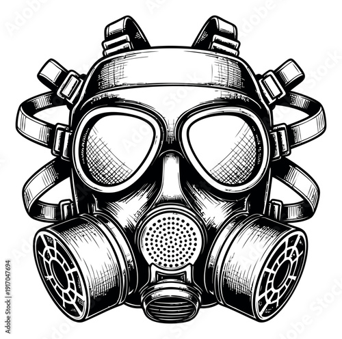 Line art illustration of a gas mask depicting protection for hazardous situations