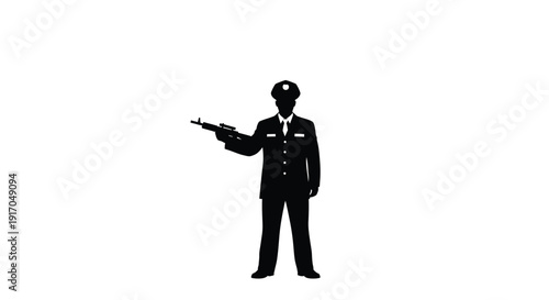 Silhouette of a police officer holding a handgun facing forward