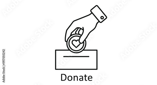 A hand dropping a coin into a donation box labeled donate