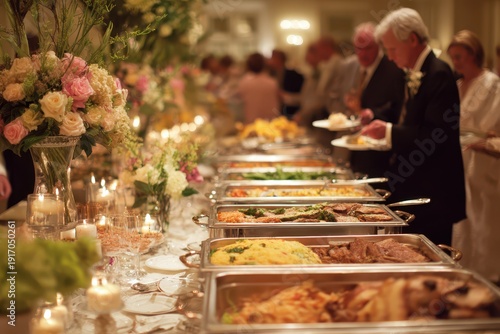 Wallpaper Mural Elegant wedding reception buffet with curated catering stations and floral centerpieces Torontodigital.ca